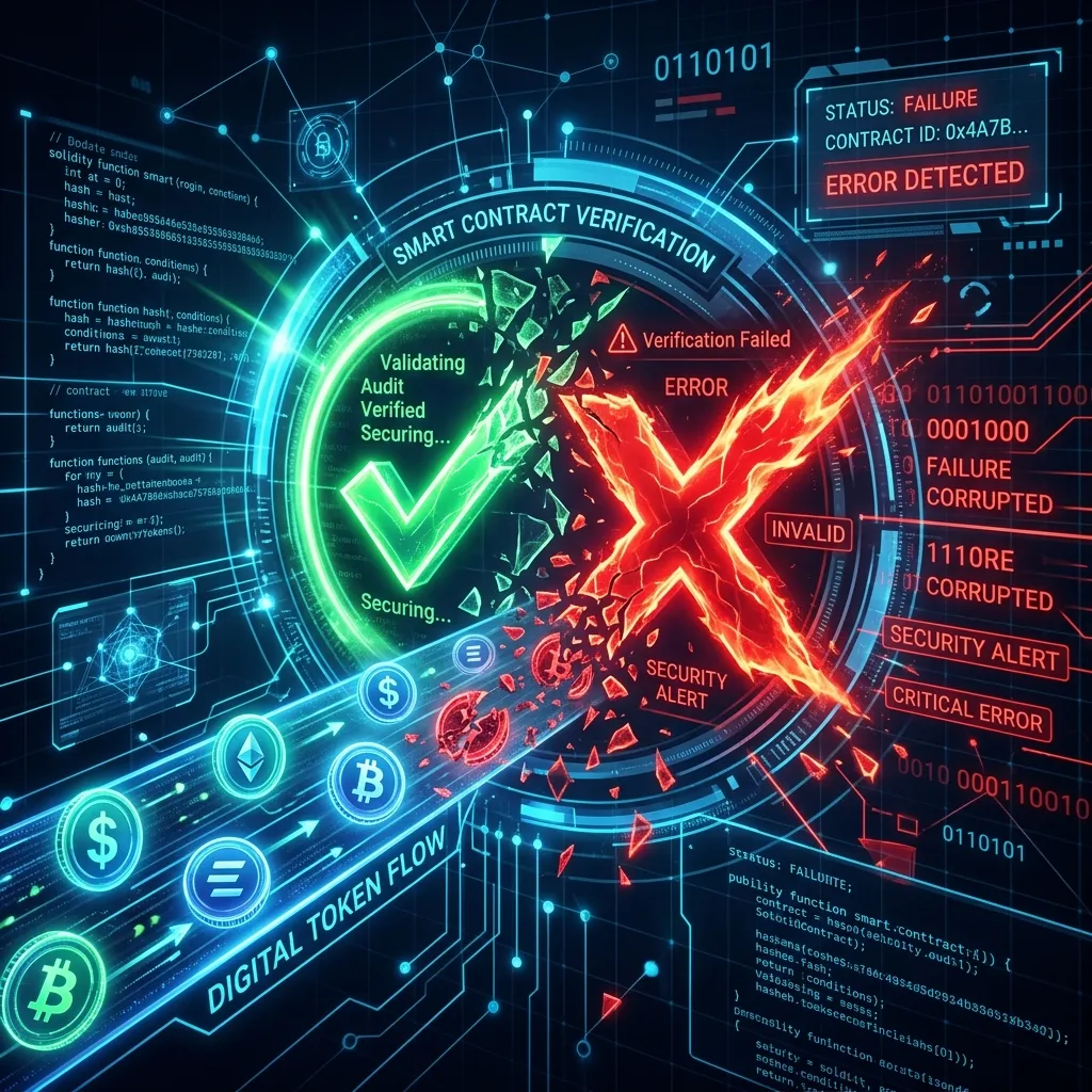 Conceptual illustration of a smart contract verification failure