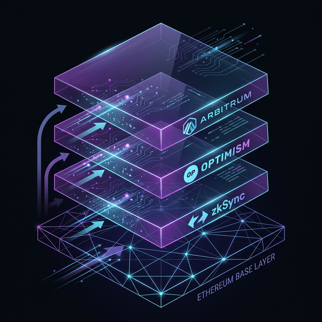 Multi-layered scaling diagram representing Ethereum Layer 2 rollups