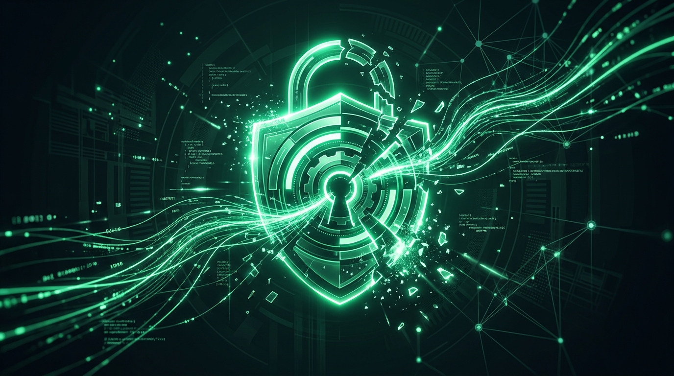 Abstract dark mode digital illustration representing a glowing lock mechanism signifying revoking access