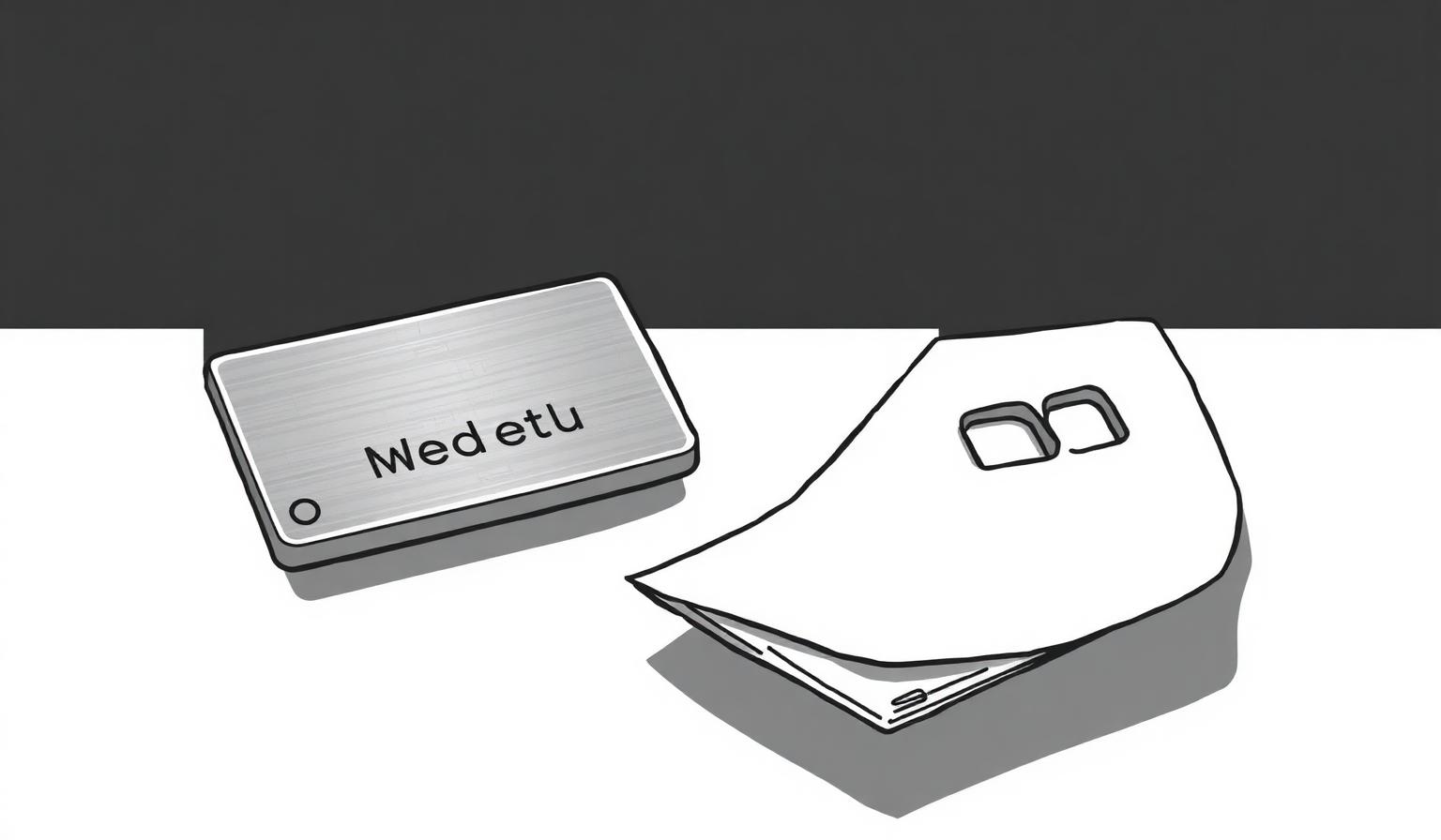 Illustration comparing a stainless steel seed phrase backup plate with a folded paper backup