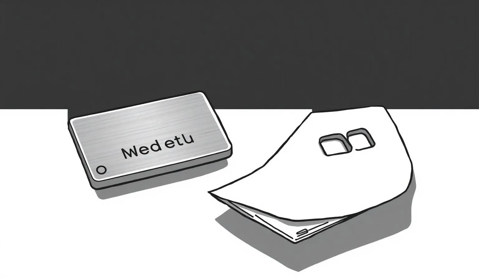 Illustration comparing a stainless steel seed phrase backup plate with a folded paper backup
