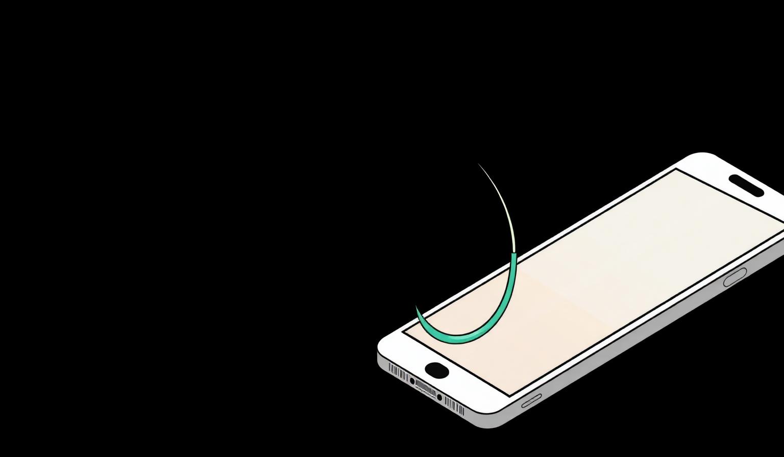 Illustration of a phishing hook emerging from a smartphone, representing seed phrase social engineering attacks